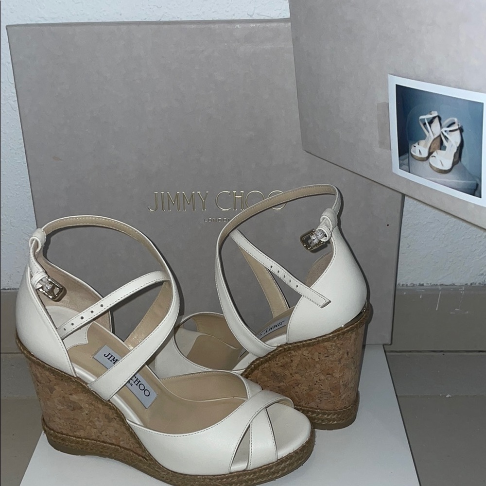 Jimmy Choo White Wedge Sandals